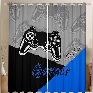 Gamer PlayStation-Style Curtains in Gray, Black & Blue - New- Amazon